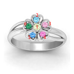Yaffie ™ Custom Made Personalised Birthstone Promise Flower Ring with Engraved Name