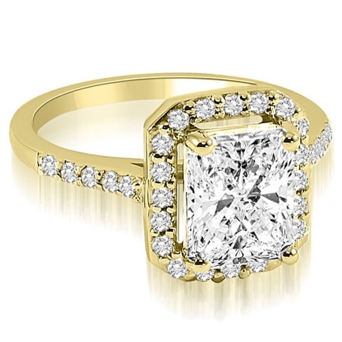 Sparkling Gold Bridal Set with Emerald and Round Diamonds - Yaffie 1.06 cttw Halo Design