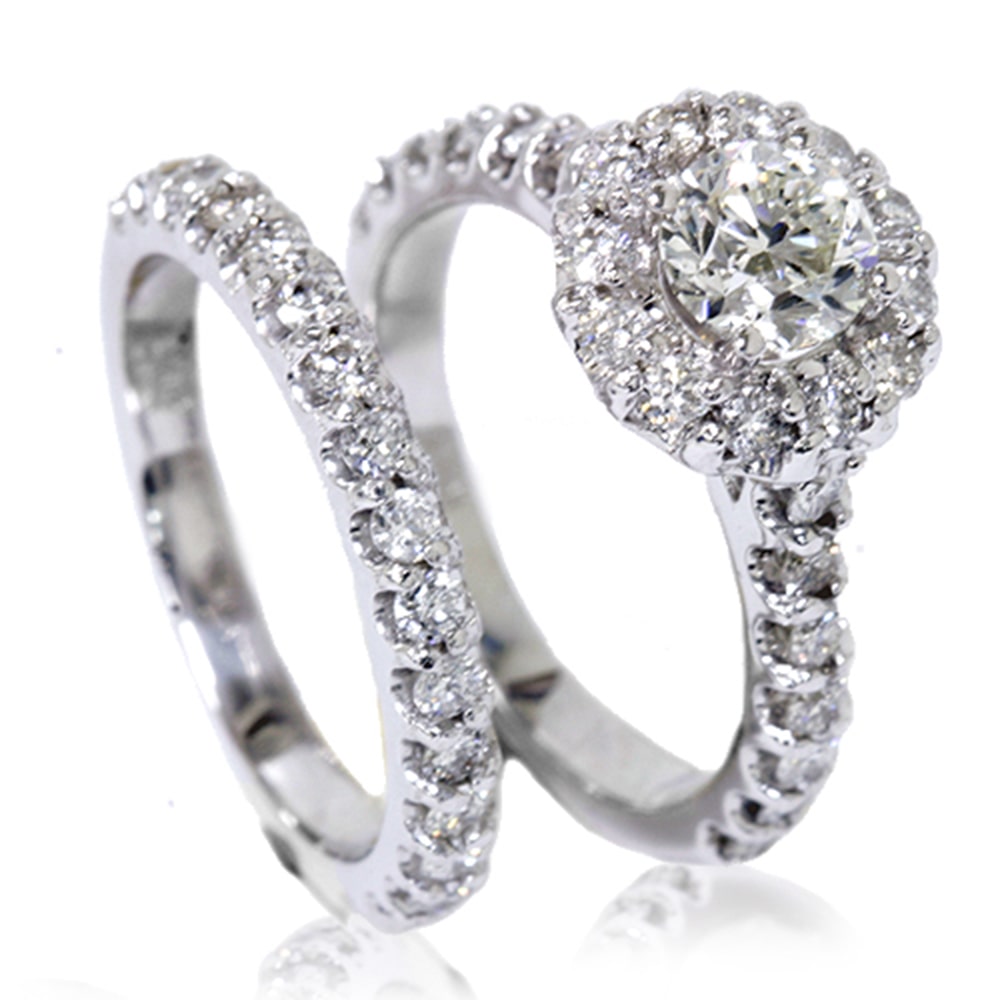 Say 'I Do' with Style: Yaffie Brilliant 1.5 ct TDW Diamond Halo Ring &amp; Wedding Band Set in White Gold