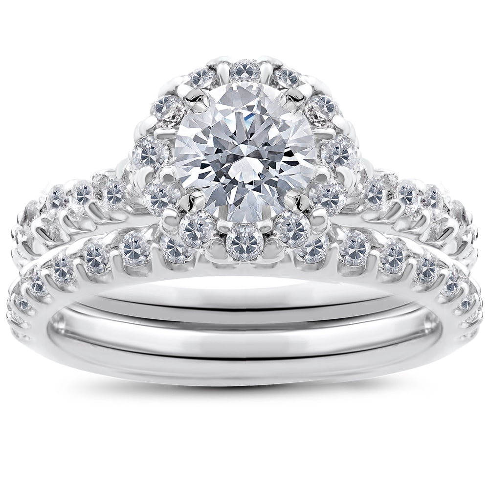 Say 'I Do' with Style: Yaffie Brilliant 1.5 ct TDW Diamond Halo Ring &amp; Wedding Band Set in White Gold