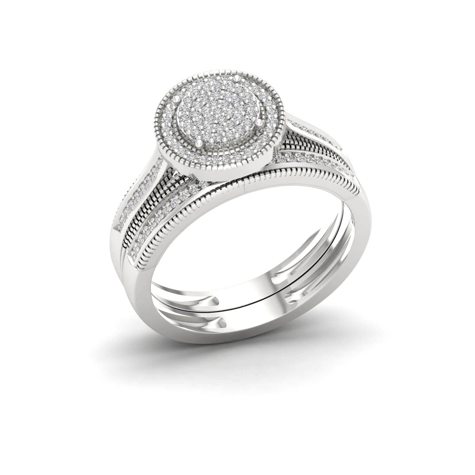 Sterling Silver Diamond Cluster Bridal Set with Halo Accent - Yaffie 1/4ct TDW