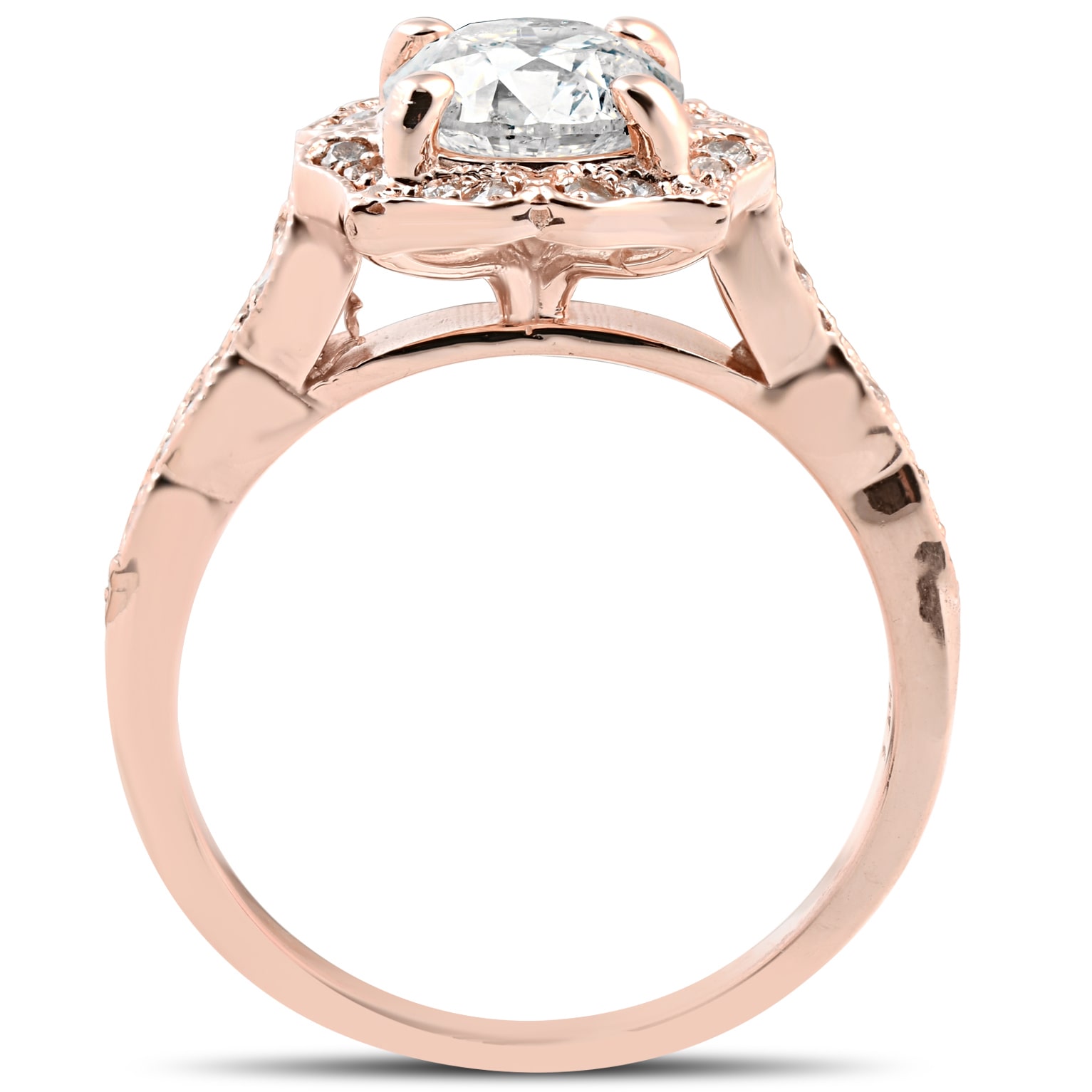 Vintage Engagement Ring and Wedding Band Set with Yaffie Rose Gold Halo Enhanced Diamonds (2 cttw)