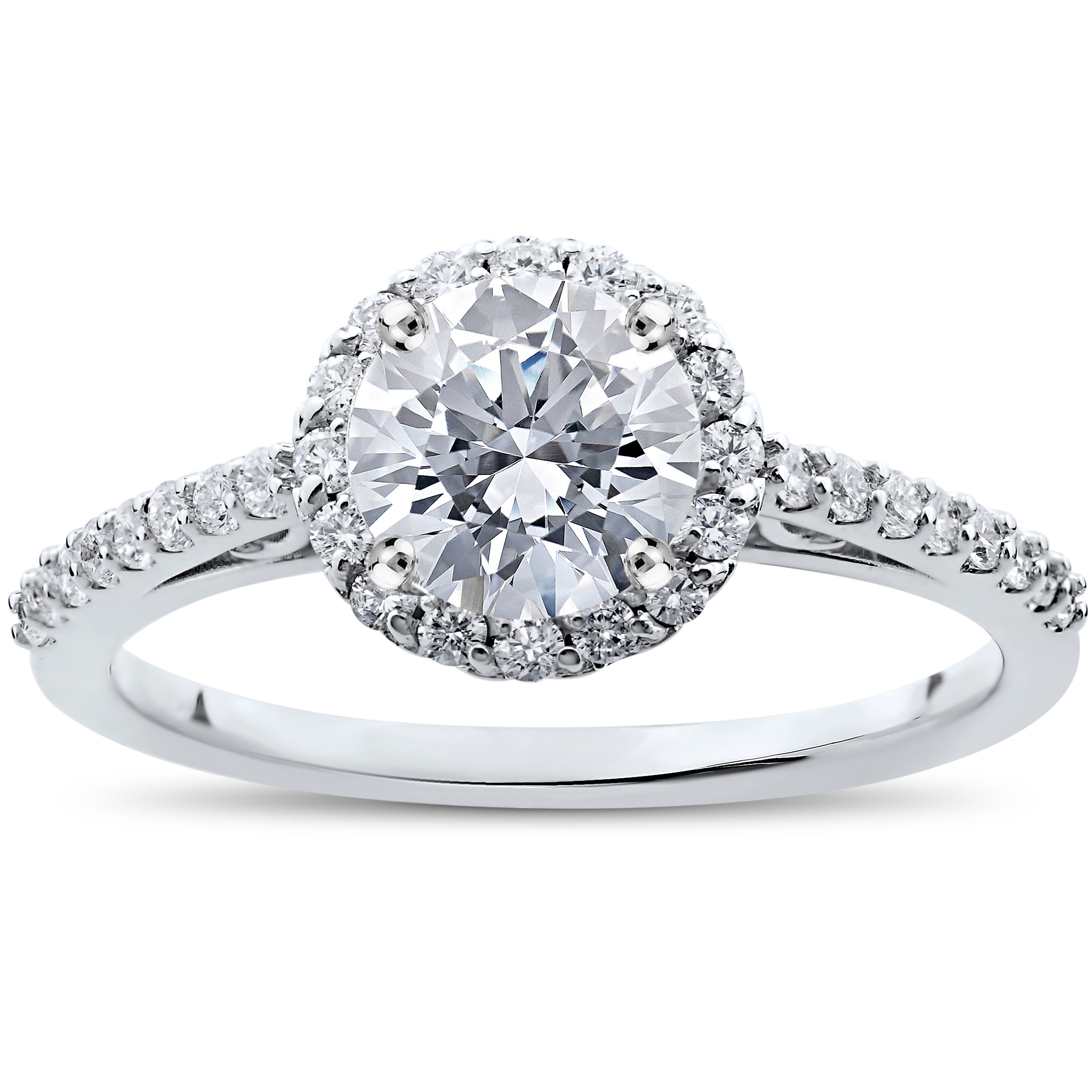 Eco-Friendly Lab Grown Diamond Engagement Ring with Halo Setting - Yaffie White Gold, 1 1/16 ct Total Diamond Weight.
