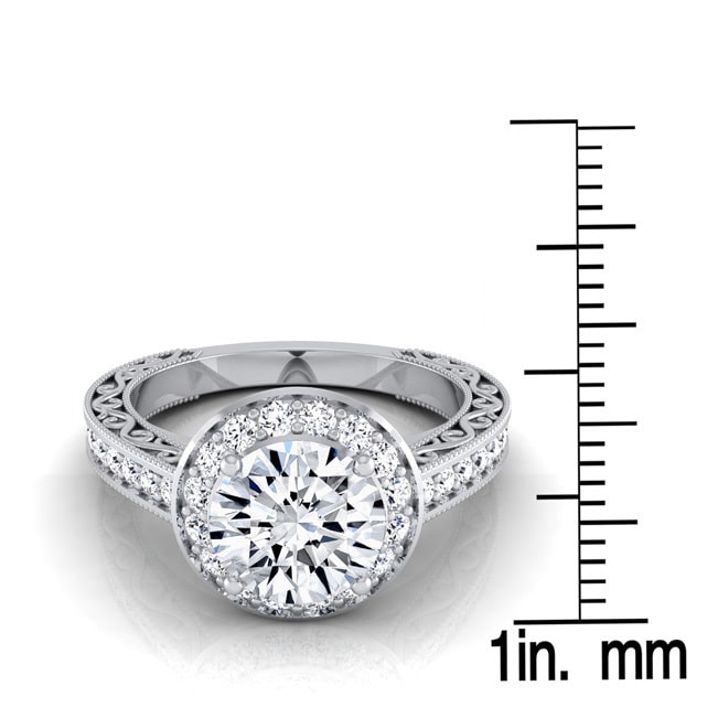 Fall in Love with Yaffie White Gold Diamond Engagement Ring - An Elegant Halo Design with 1 1/2ct TDW and Scroll Shank, Certified by IGI