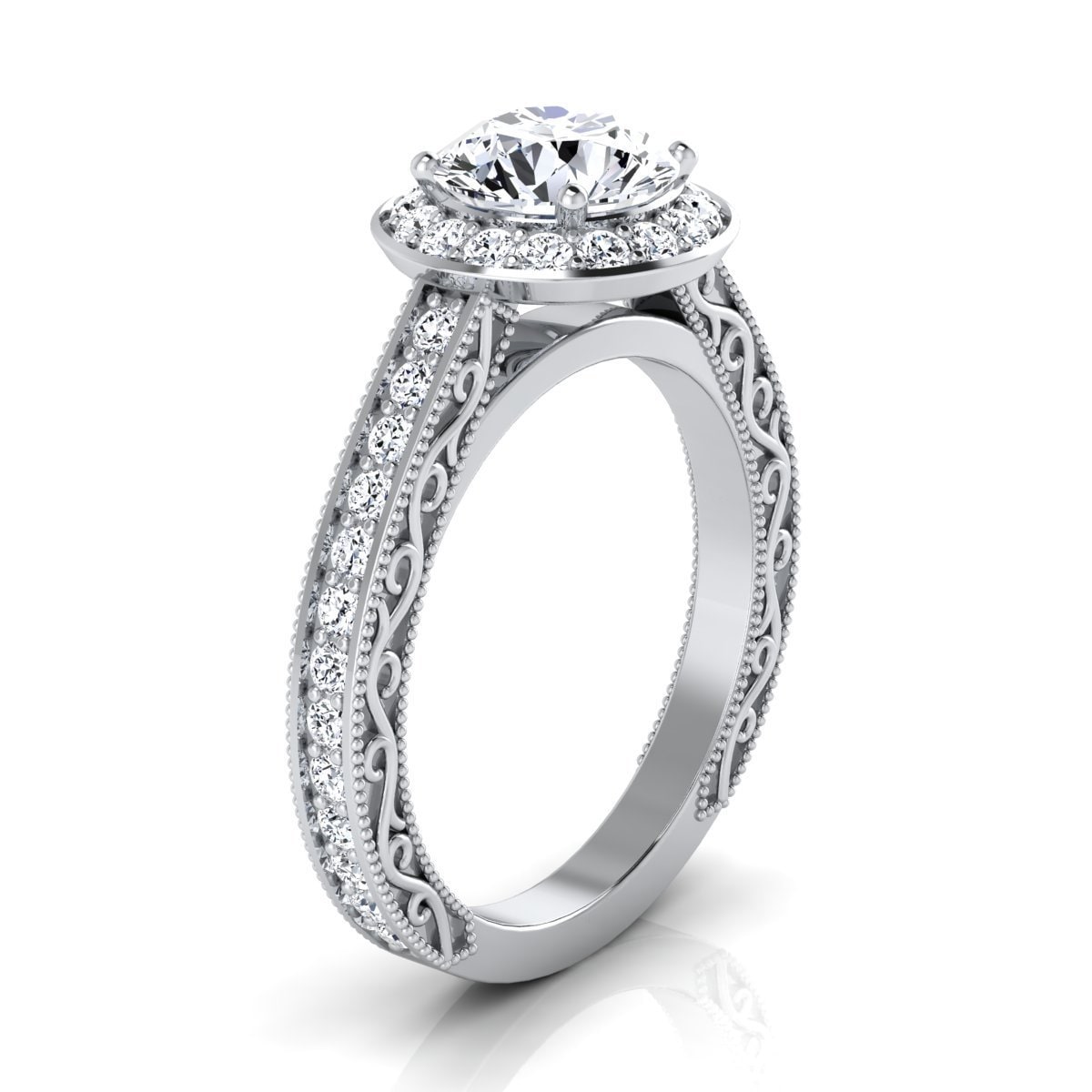 Fall in Love with Yaffie White Gold Diamond Engagement Ring - An Elegant Halo Design with 1 1/2ct TDW and Scroll Shank, Certified by IGI