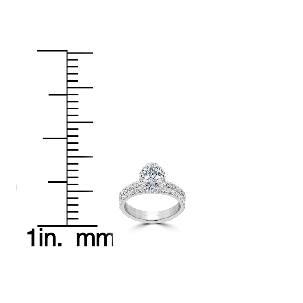White Gold Oval Halo Diamond Engagement and Wedding Ring Set - Yaffie 1 1/4ct