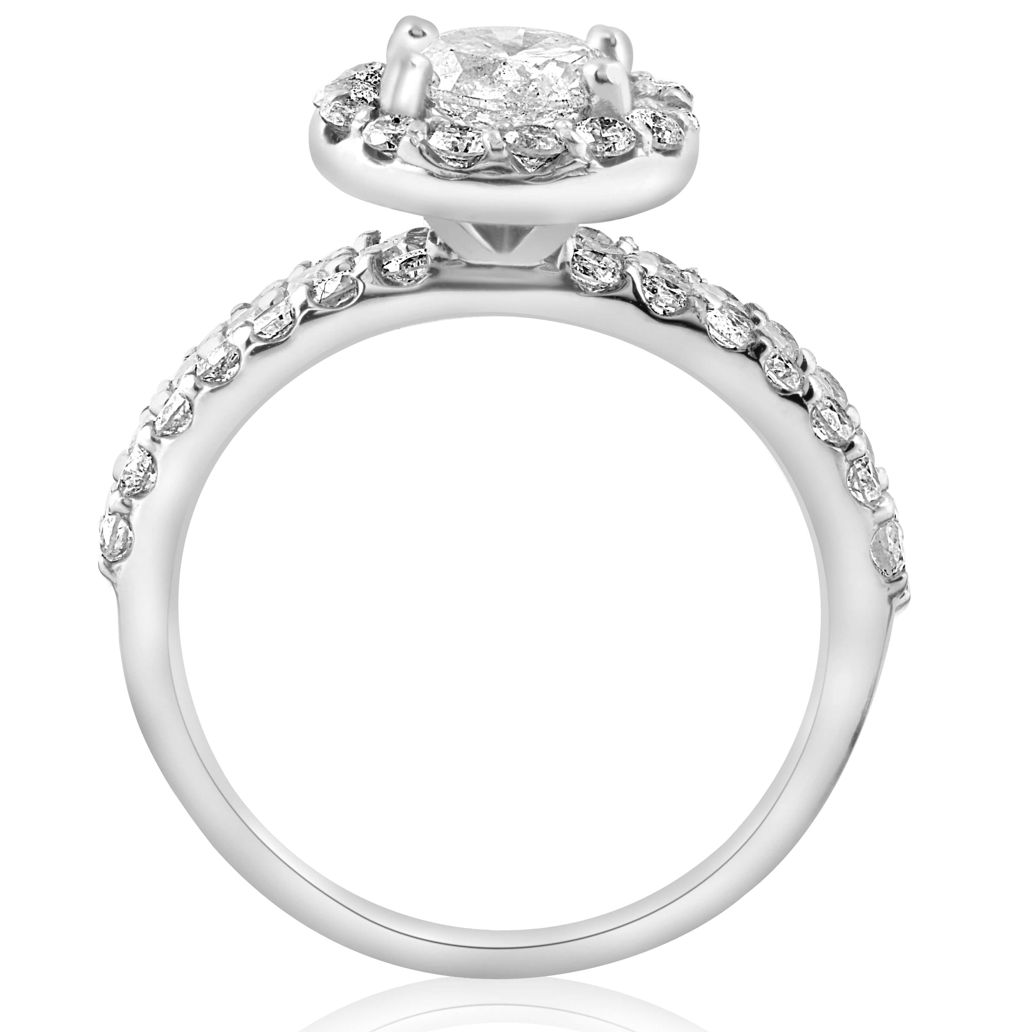 Glimmering Yaffie White Gold Engagement and Wedding Band Set with a Halo of Clarity-Enhanced Diamonds, Totaling 1 7/8 Carats.