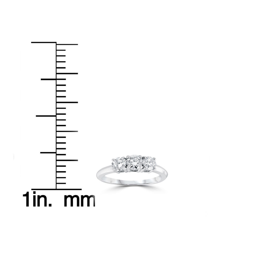 Round Cut Yaffie 3-Stone Engagement Ring with 1 Carat White Gold Solitaire Diamond
