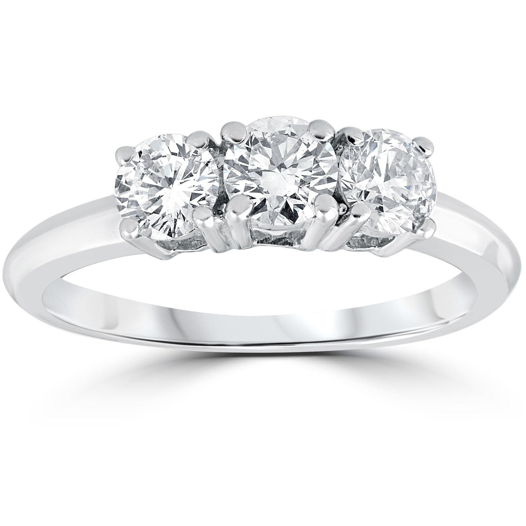 Round Cut Yaffie 3-Stone Engagement Ring with 1 Carat White Gold Solitaire Diamond