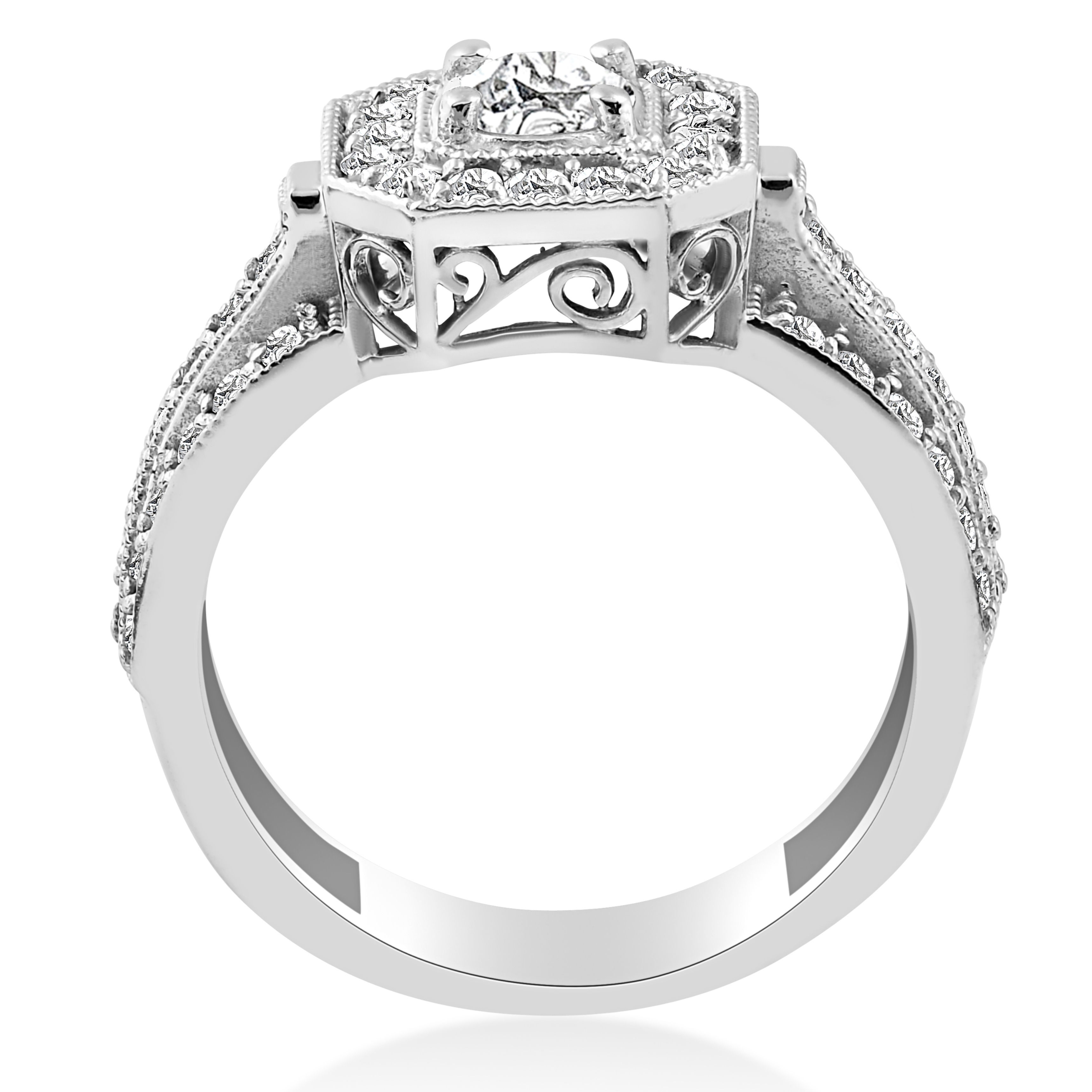 Sparkling Yaffie White Gold Engagement Ring with 1ct TDW Diamond Cushion Halo