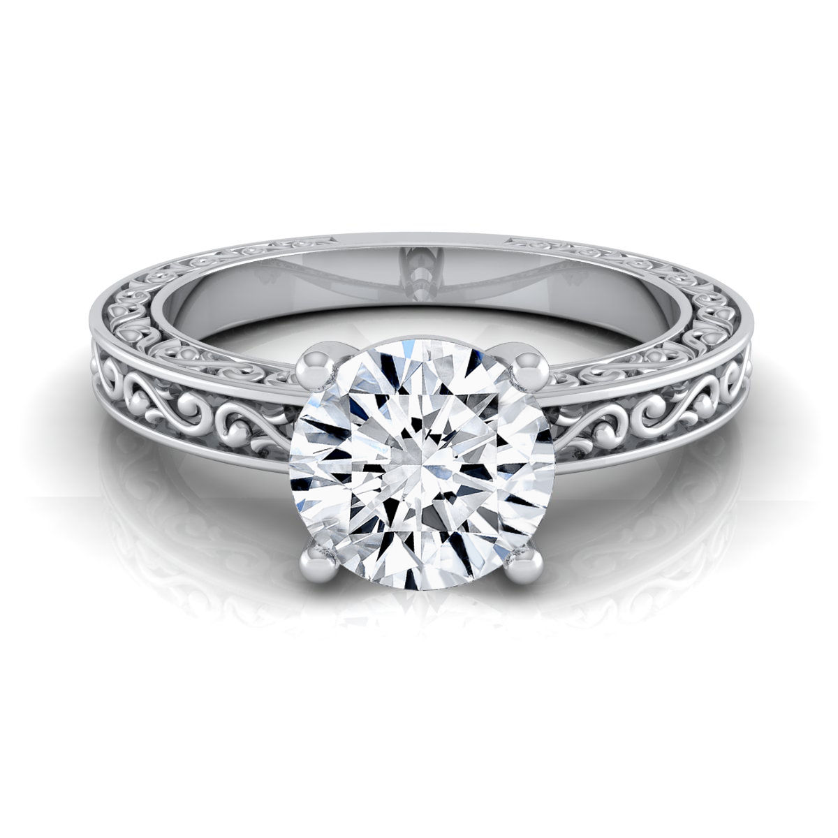 Engaging Yaffie: Half-Carat Round Diamond Solitaire with a White Gold Scroll Band