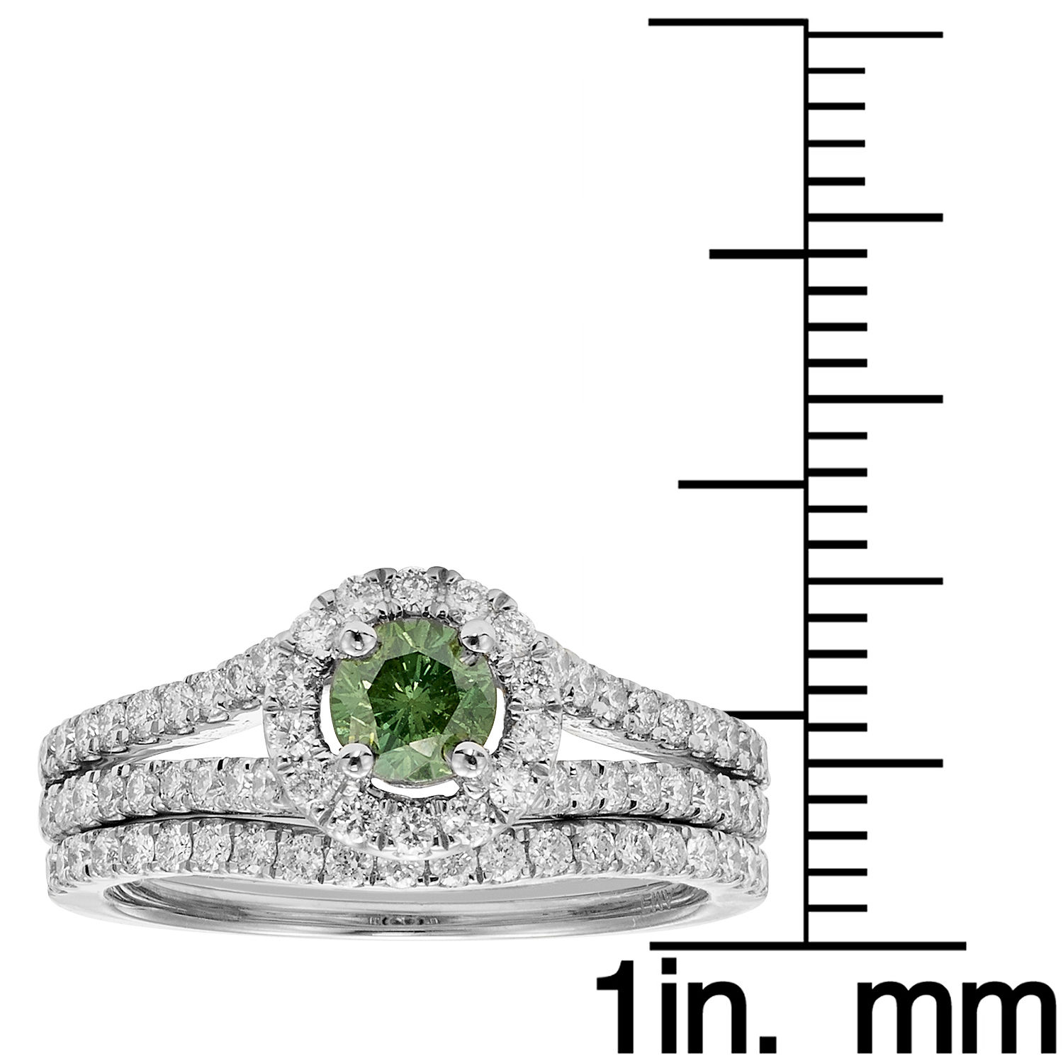 White Gold Bridal Ring Set with 1ct TDW Red or Green Diamonds by Yaffie