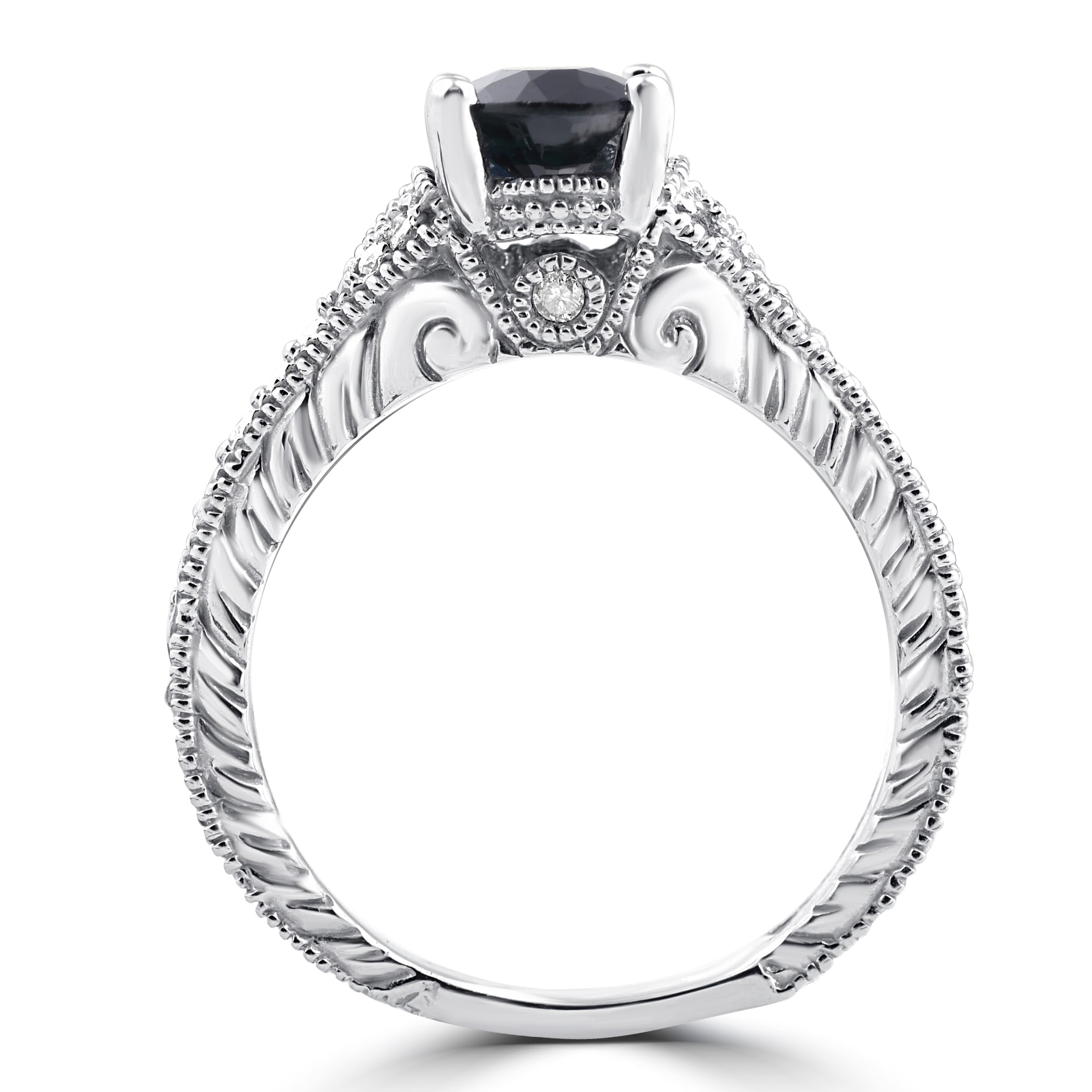 Yaffie™ Bespoke Vintage Ring: White Gold 2 1/3 ct TW Diamond &amp; Black Sapphire Engagement