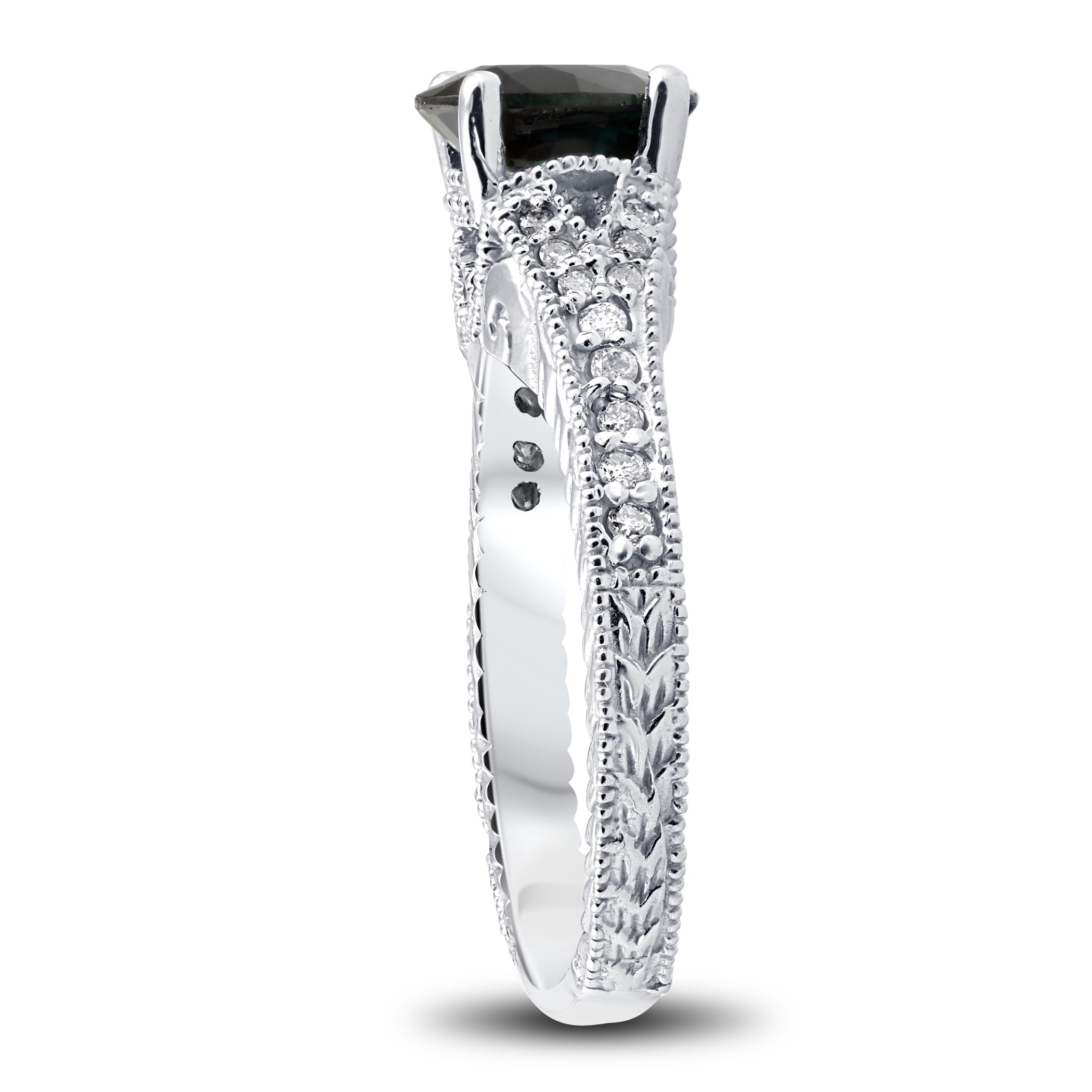 Yaffie™ Bespoke Vintage Ring: White Gold 2 1/3 ct TW Diamond &amp; Black Sapphire Engagement