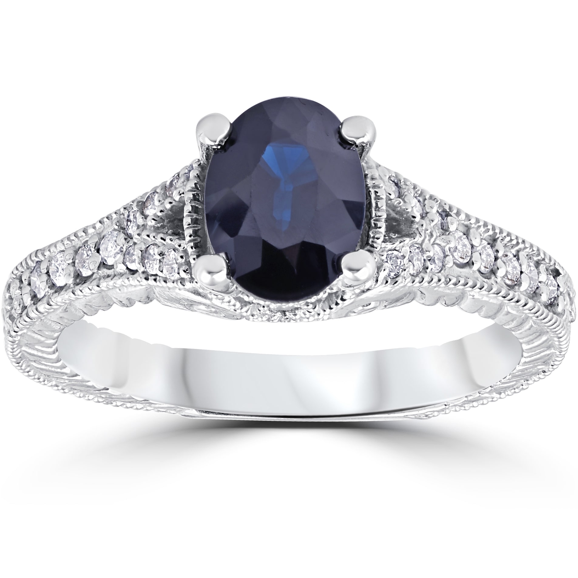 Yaffie™ Bespoke Vintage Ring: White Gold 2 1/3 ct TW Diamond &amp; Black Sapphire Engagement