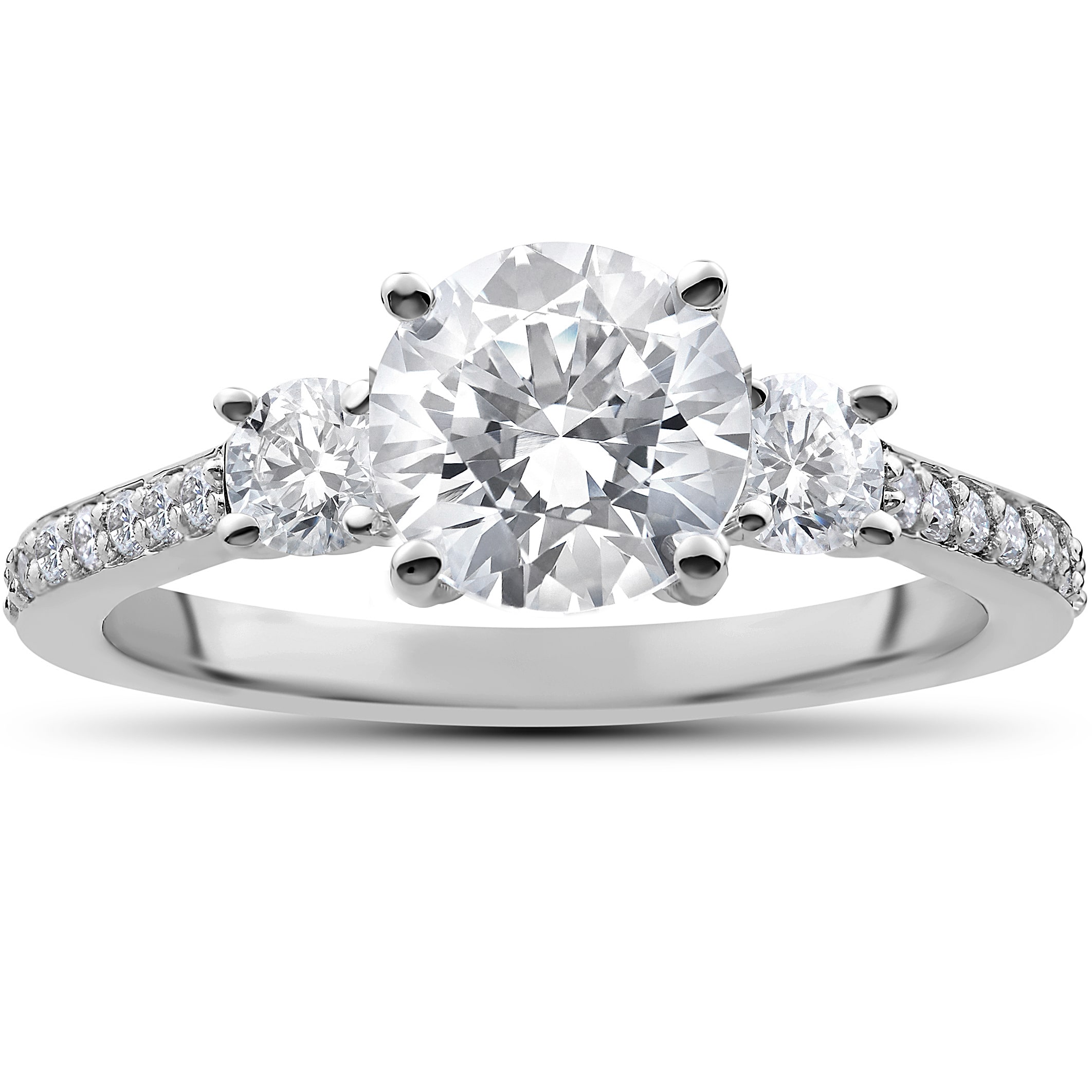 Eco-Friendly 3-Stone Round Diamond Engagement Ring with 2 ct White Gold by Yaffie.