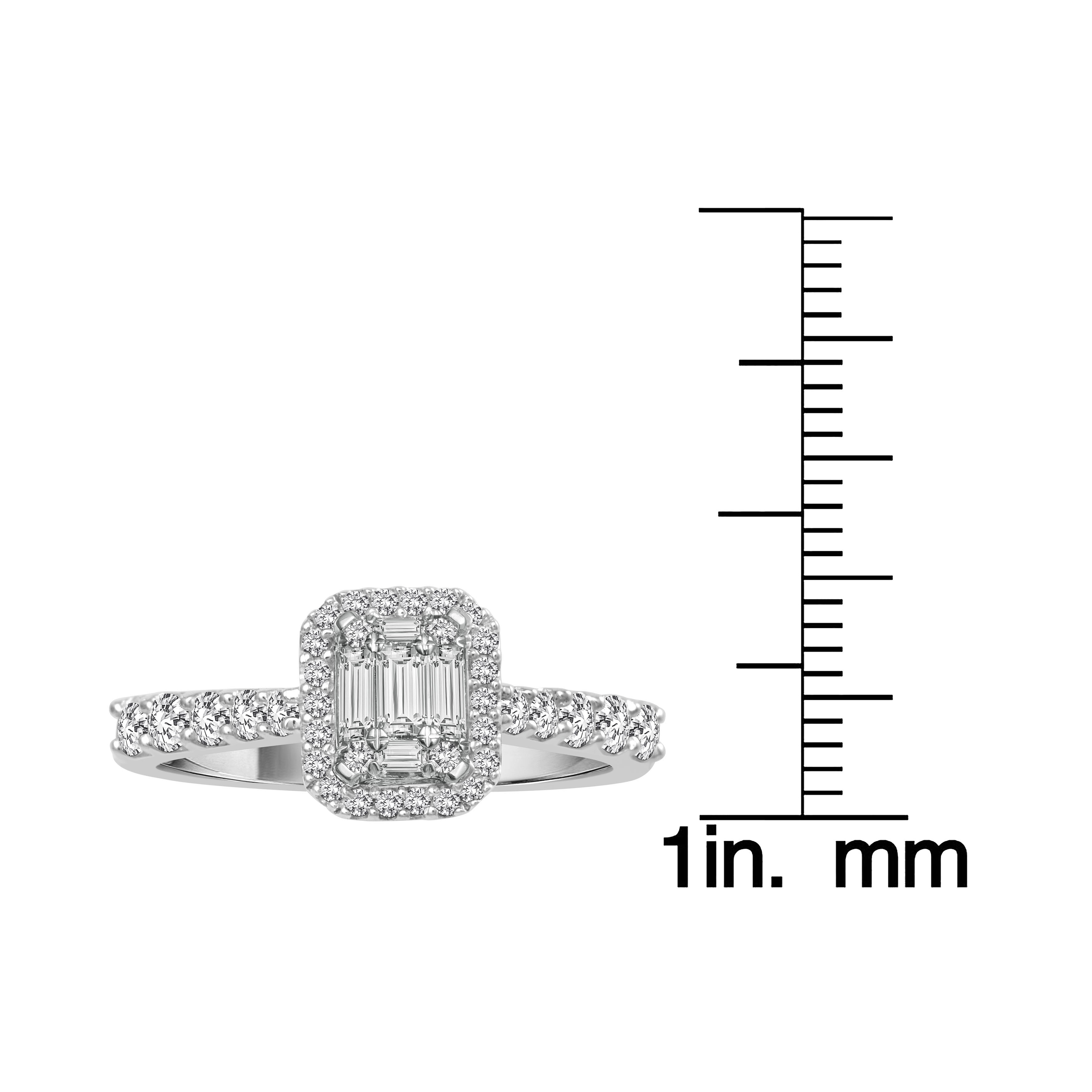 Baguette Diamond Ring in Yaffie White Gold, featuring a stunning 3/4ct TDW Emerald-shape design.