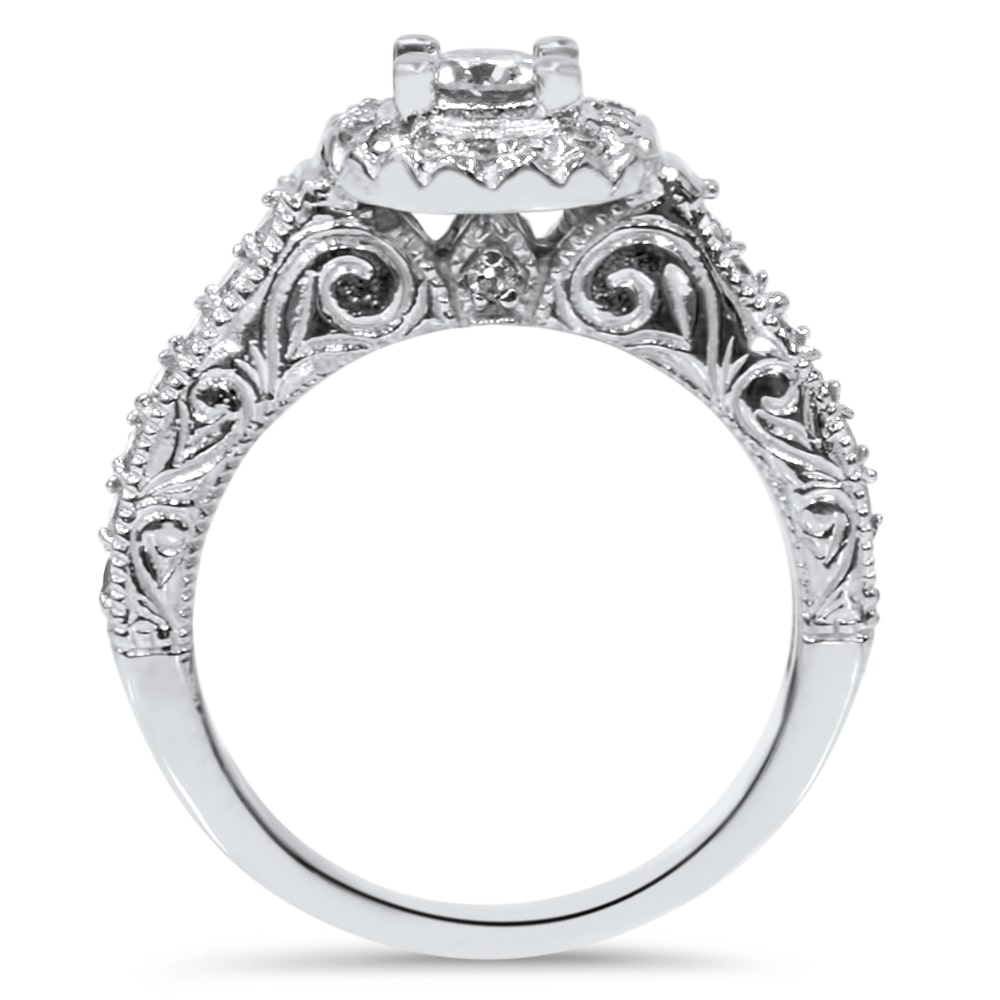 Vintage Yaffie Diamond Engagement Ring with Halo Design and 3/4ct TDW in White Gold
