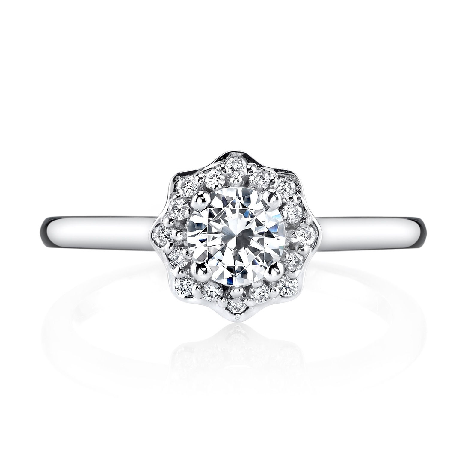 Whimsical Yaffie White Gold Engagement Ring with Floral Halo &amp; 3/5ct TDW Round Diamond