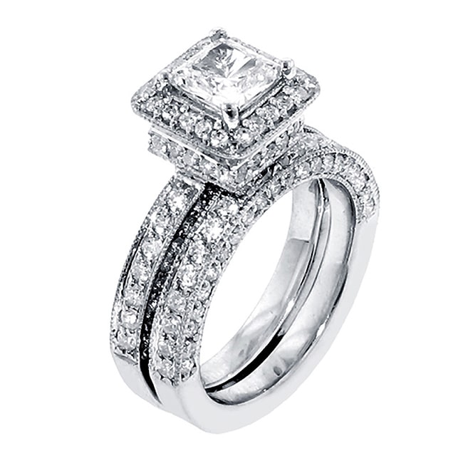 3ct TDW Halo Diamond Bridal Ring Set in Yaffie White Gold