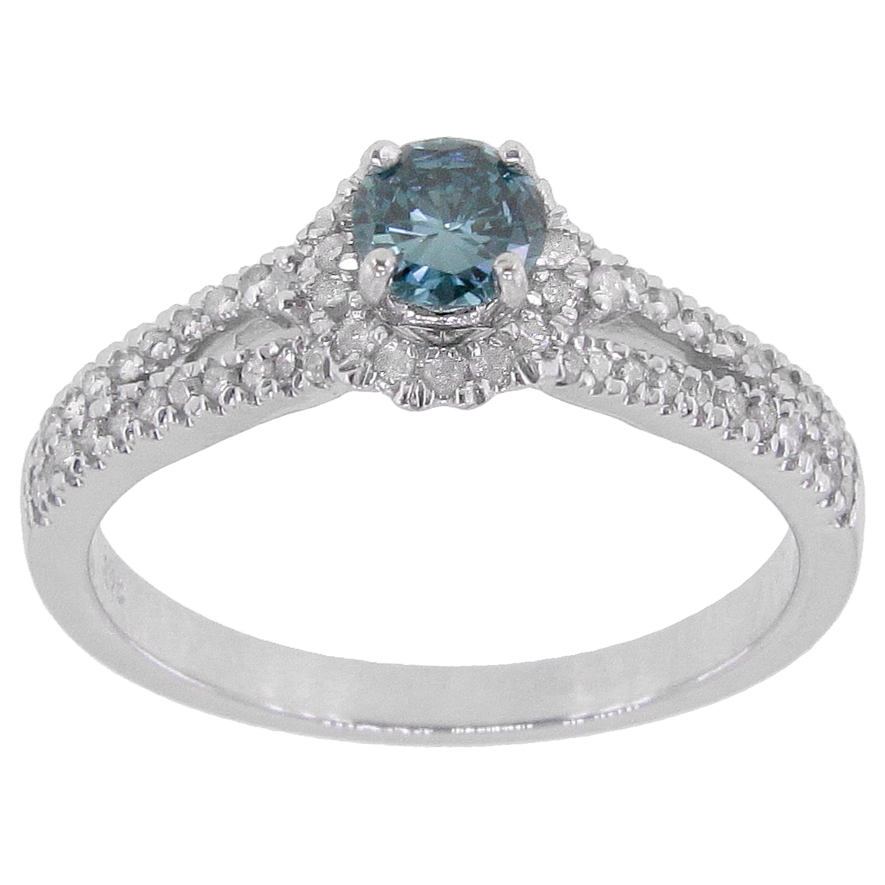 Blue and White Diamond Engagement Ring with 5/8ct TDW in Yaffie White Gold