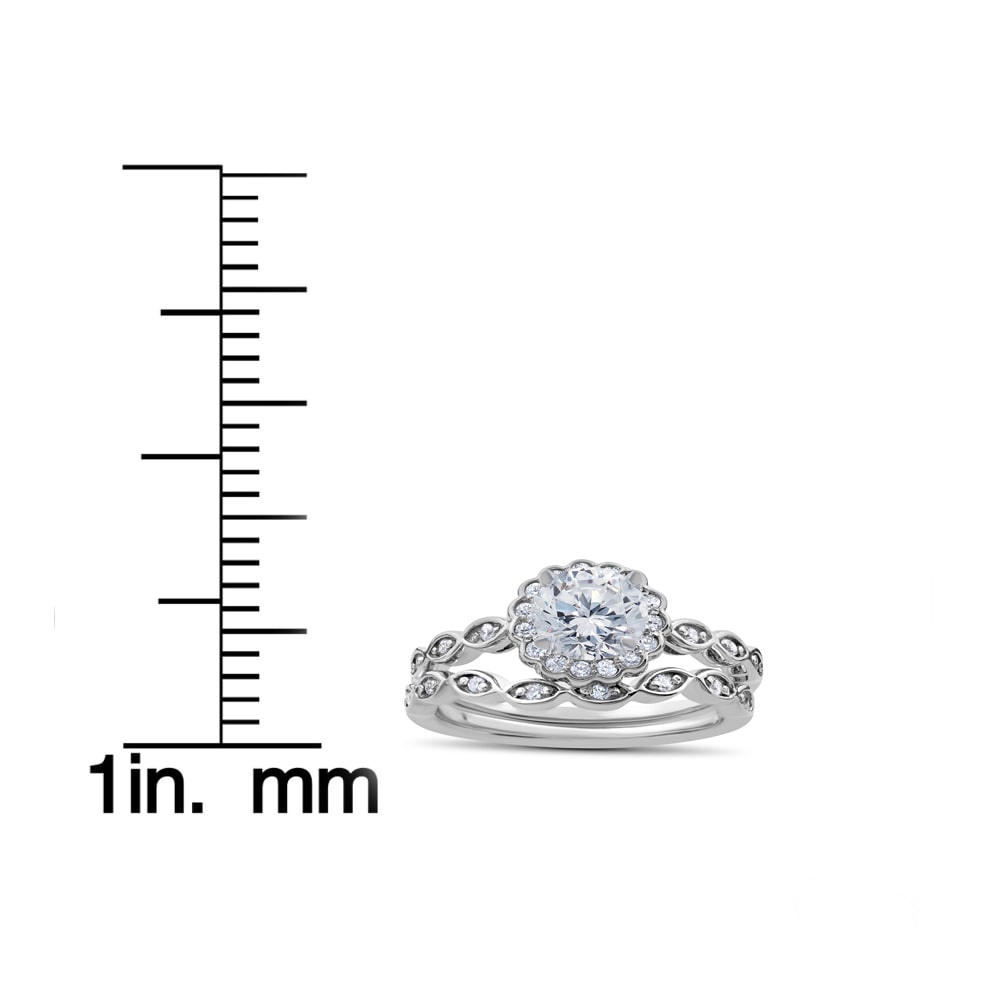 Vintage Halo Diamond Engagement Ring and Matching Wedding Band Set with 7/8 ct TDW in White Gold by Yaffie