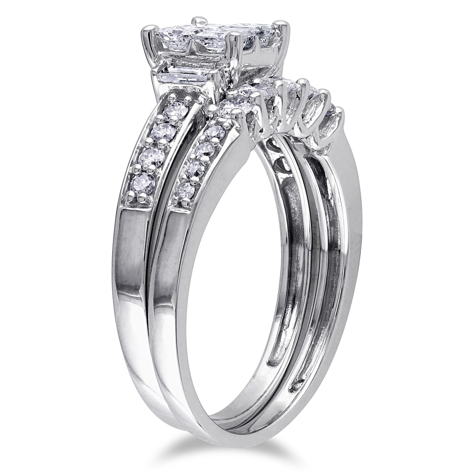 Signature Yaffie White Gold Bridal Ring Set with a Certified 1ct TDW Diamond Sparkle