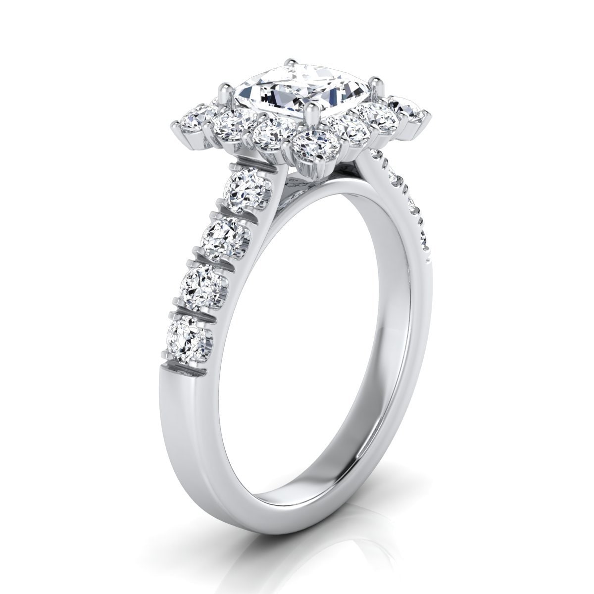 2.1ct TDW Princess-cut Diamond Halo Engagement Ring in White Gold by Yaffie, IGI Certified