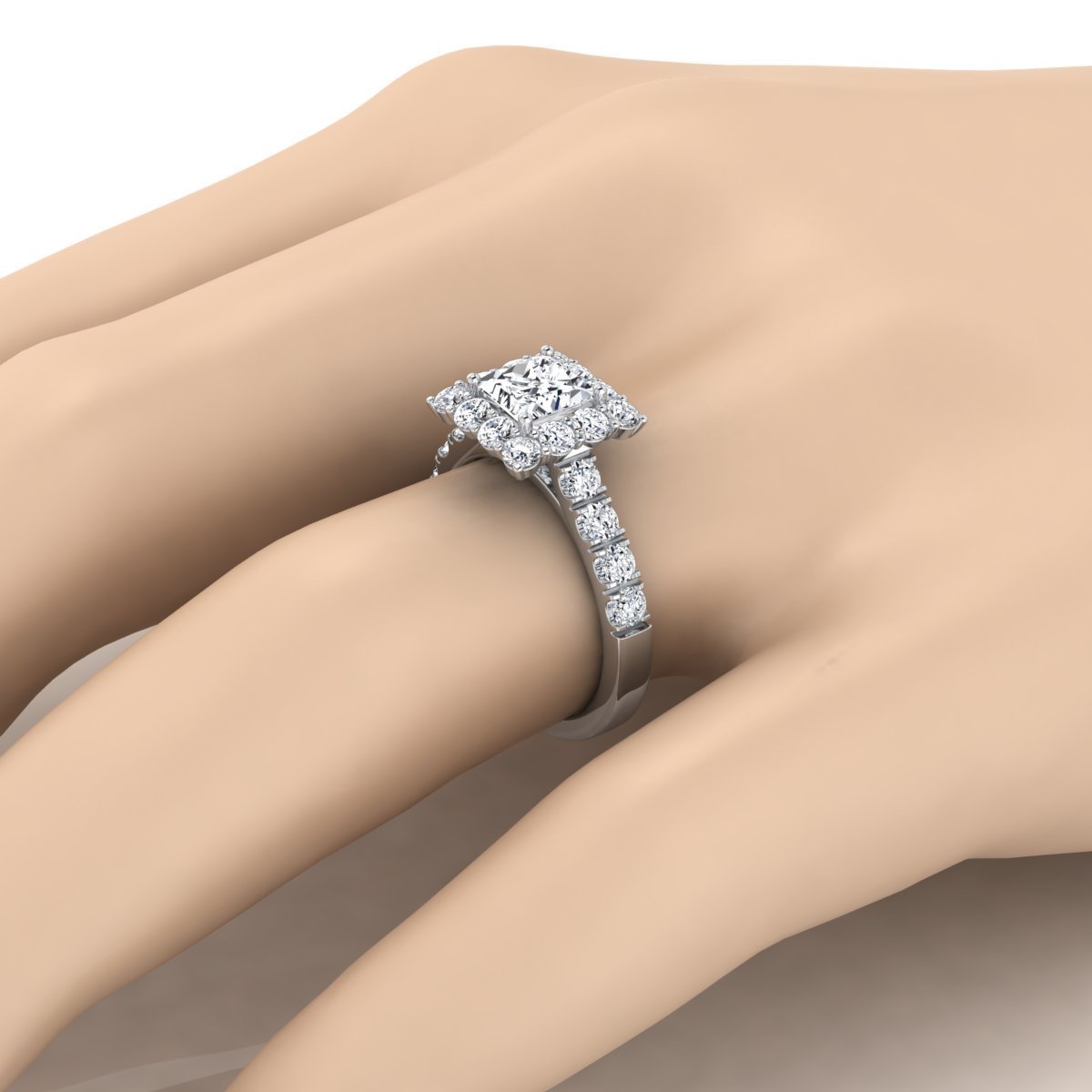 2.1ct TDW Princess-cut Diamond Halo Engagement Ring in White Gold by Yaffie, IGI Certified