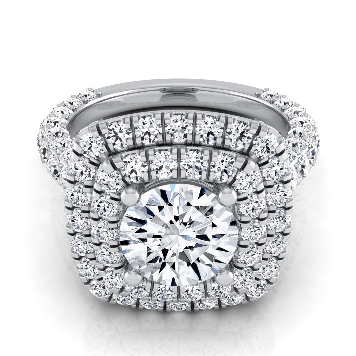 Yaffie White Gold Engagement Ring with Double Square Halo &amp; IGI-certified Diamonds totalling 3 1/6ct TDW