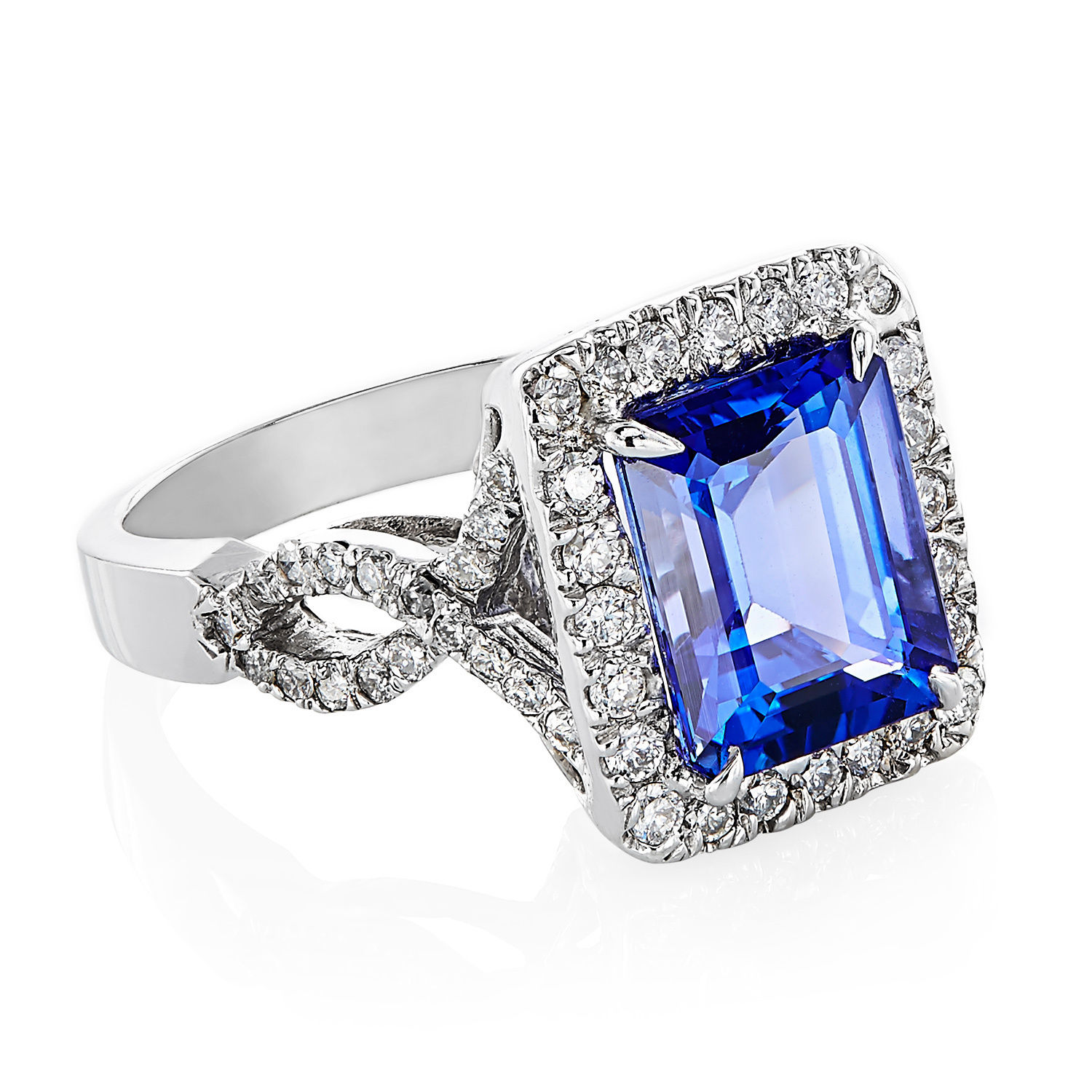 Tanzanite &amp; Diamond High-Polish Ting in Yaffie White Gold