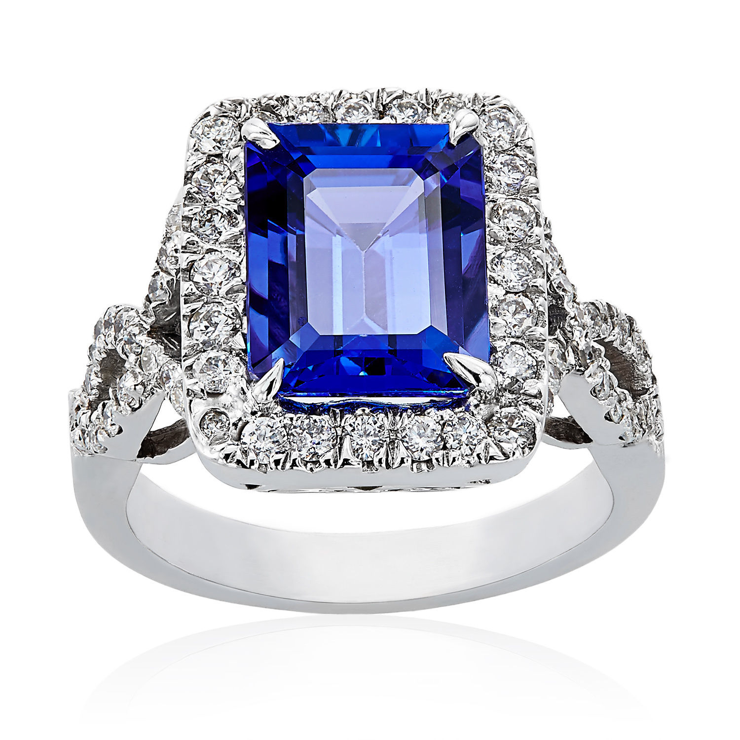 Tanzanite &amp; Diamond High-Polish Ting in Yaffie White Gold