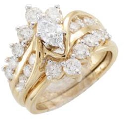 Golden Yaffie Diamond Bridal Ring Set with 2 Carats Total Weight