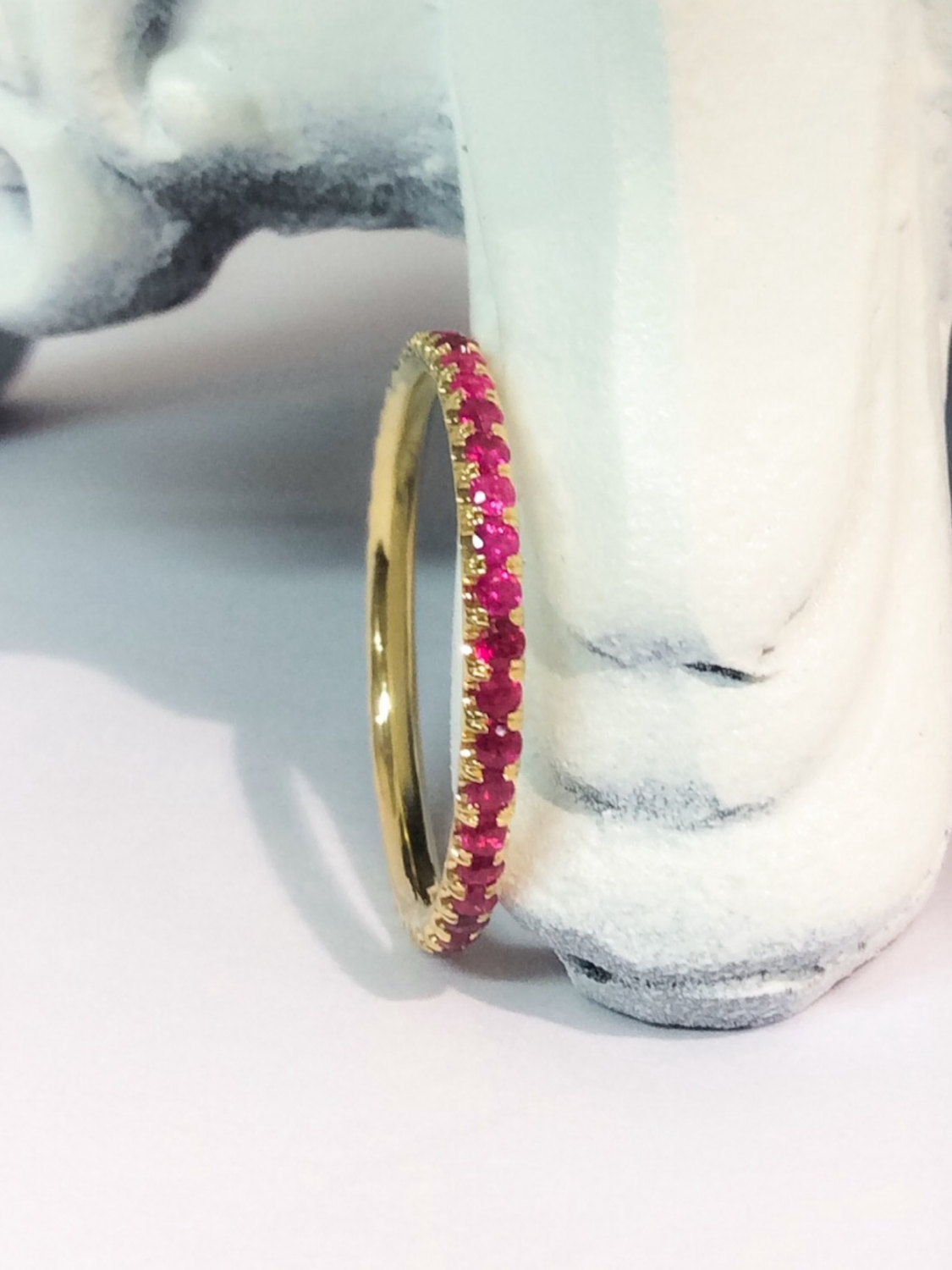 Yaffie Gold Ruby Pave Eternity Band - A Glowing Red Gemstone Infinity Ring Perfect for Stacking and Celebrating Birthdays