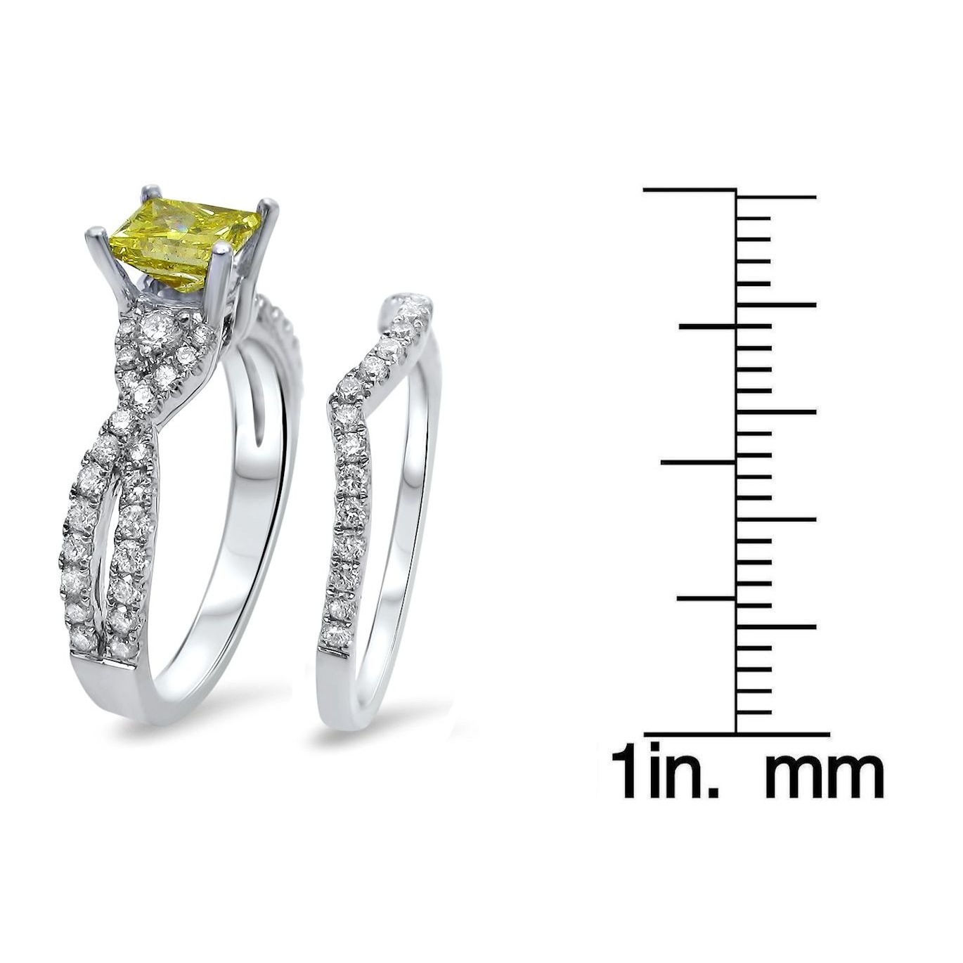 Bridal Set with 1 2/5ct TDW Yellow Diamond in Yaffie White Gold
