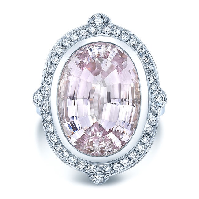 Kunzite and Diamond White Gold Cocktail Ring by Yaffie - 2/5ct TDW