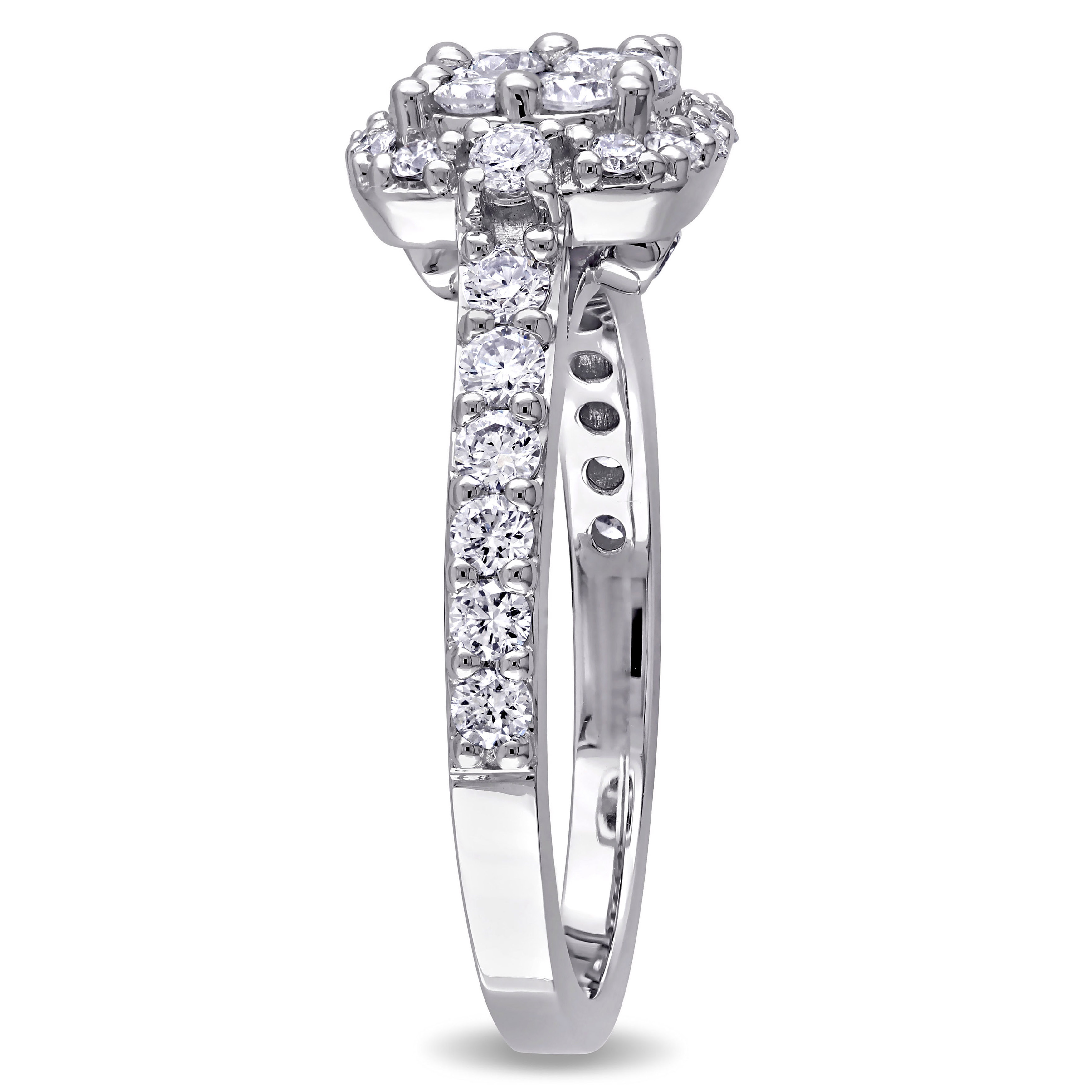 The Signature Collection Yaffie White Gold Engagement Ring, with a Glittering 1ct TDW Diamond Flower Halo.