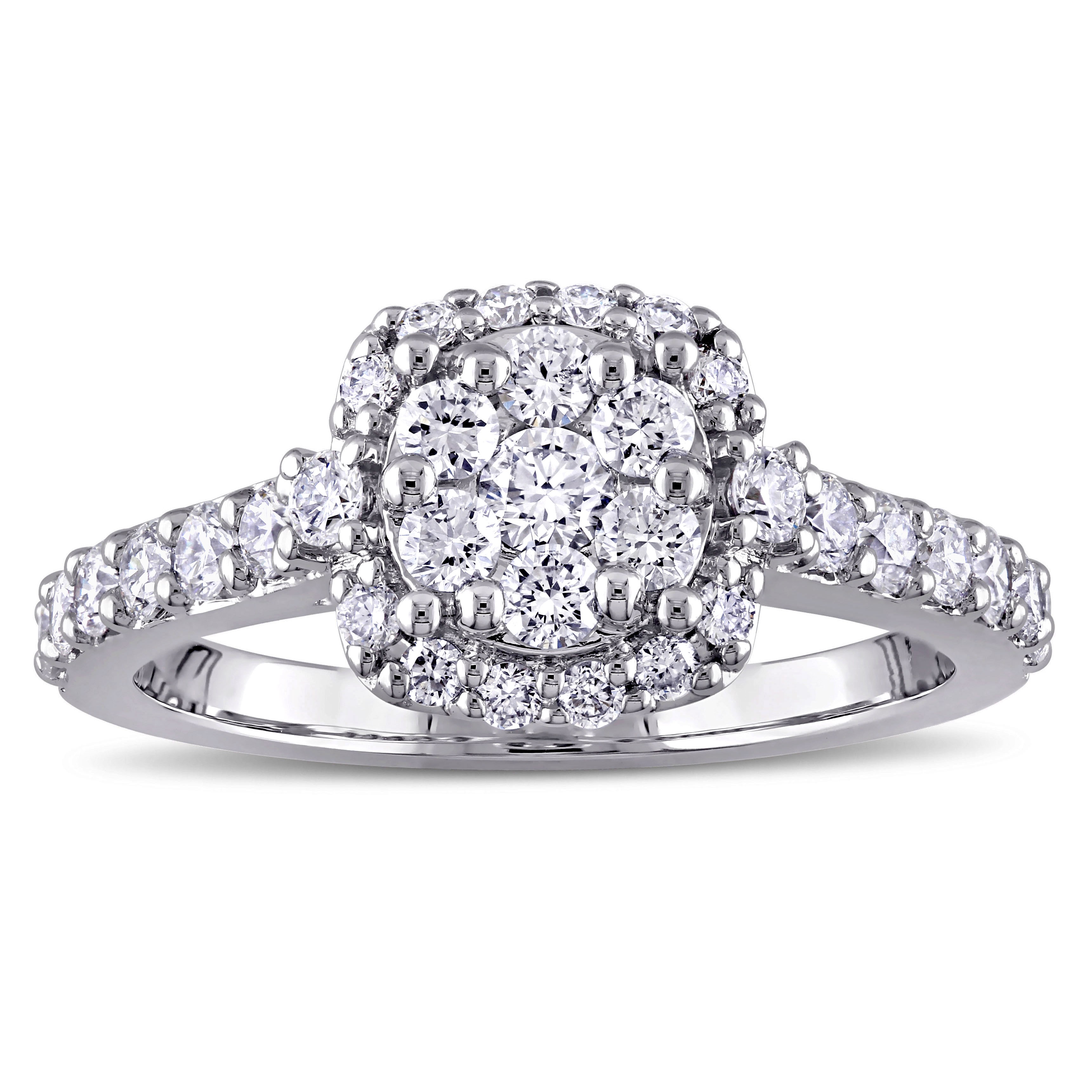 The Signature Collection Yaffie White Gold Engagement Ring, with a Glittering 1ct TDW Diamond Flower Halo.