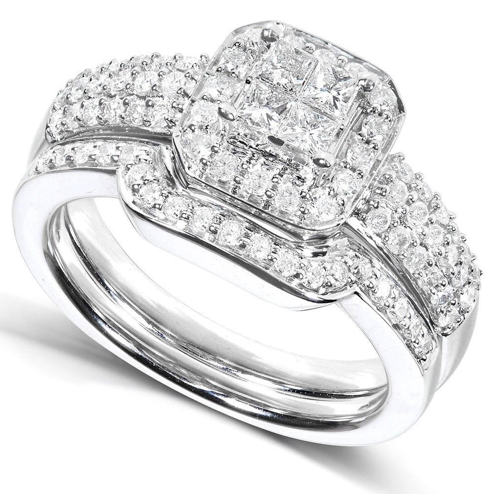 Yaffie White Gold Bridal Set with Sparkling 5/8ct TDW Diamonds and Gorgeous Halo Ring
