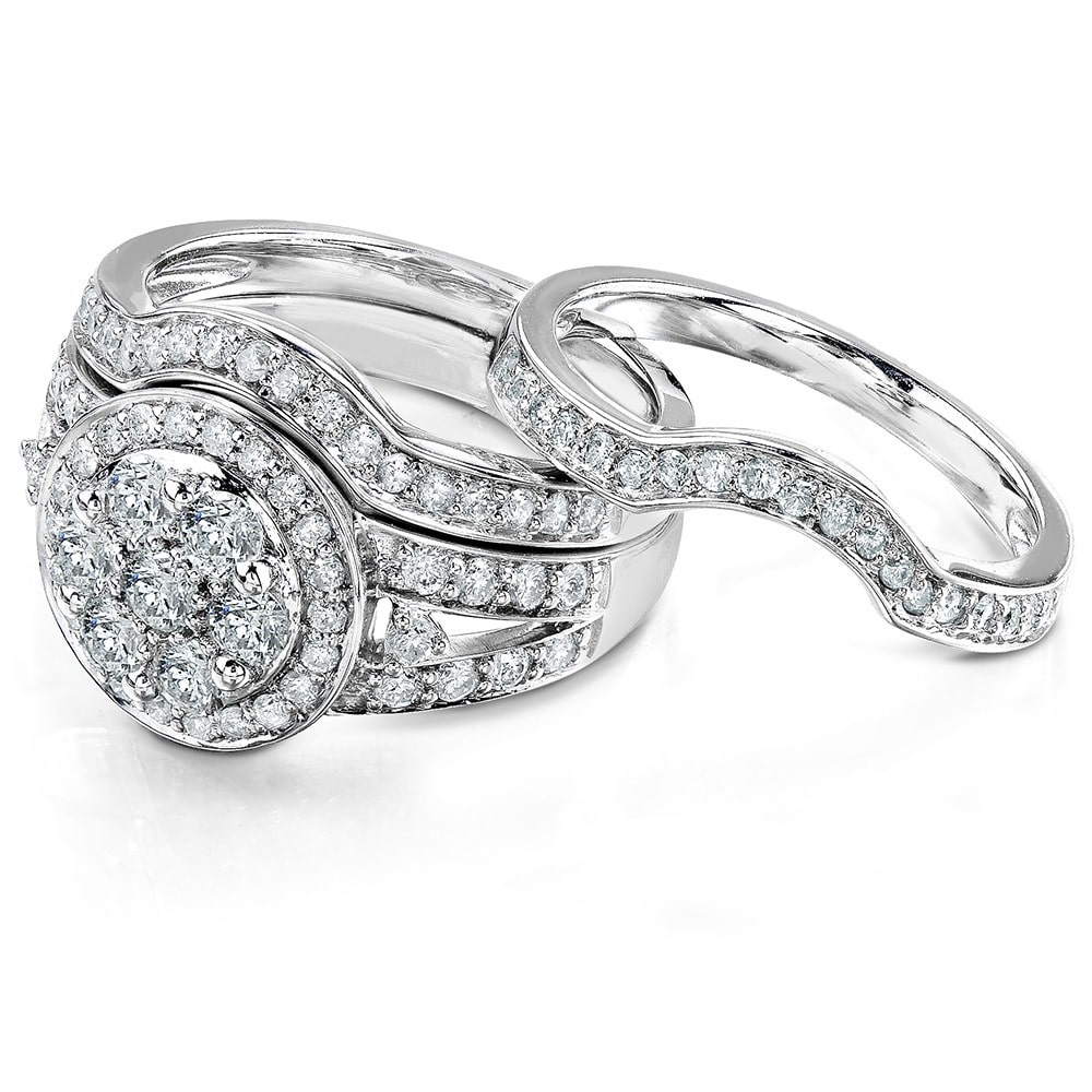 Dazzling Yaffie Gold Bridal Ring Set with 1.20ct Diamond Halo