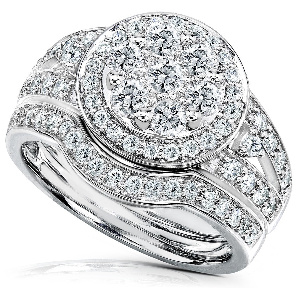 Golden Yaffie Bridal Diamond Band Set with Halo, 1ct Total Diamond Weight