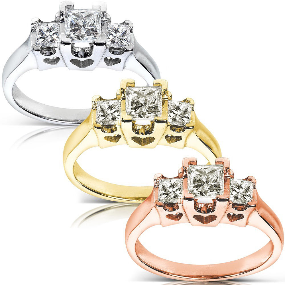 Heartfelt Yaffie Gold Princess Diamond Trio Ring, Set with a 3/4 Carat Total Diamond Weight