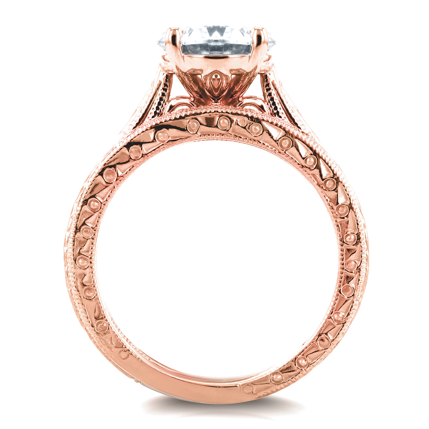 Yaffie Antique Cathedral Bridal Rings - Rose Gold, 1.5ct TGW Moissanite &amp; Diamond