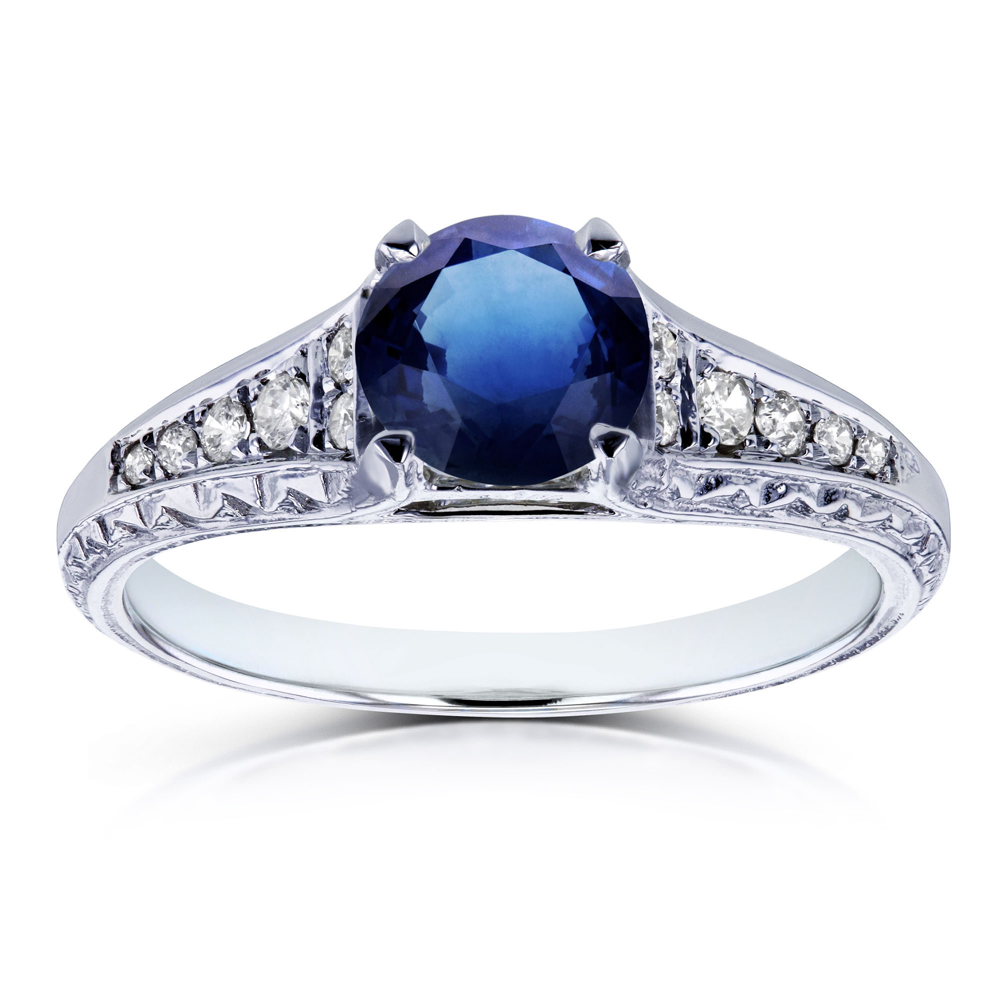 Vintage Sapphire and Diamond Engagement Ring with 1 1/10ct TGW in White Gold by Yaffie