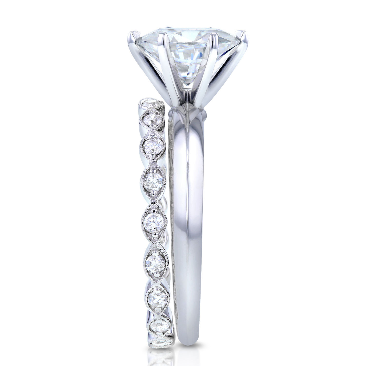 Bridal Set with 1 1/2ct Oval Moissanite &amp; 1/3ct TDW Diamond Band in Yaffie White Gold
