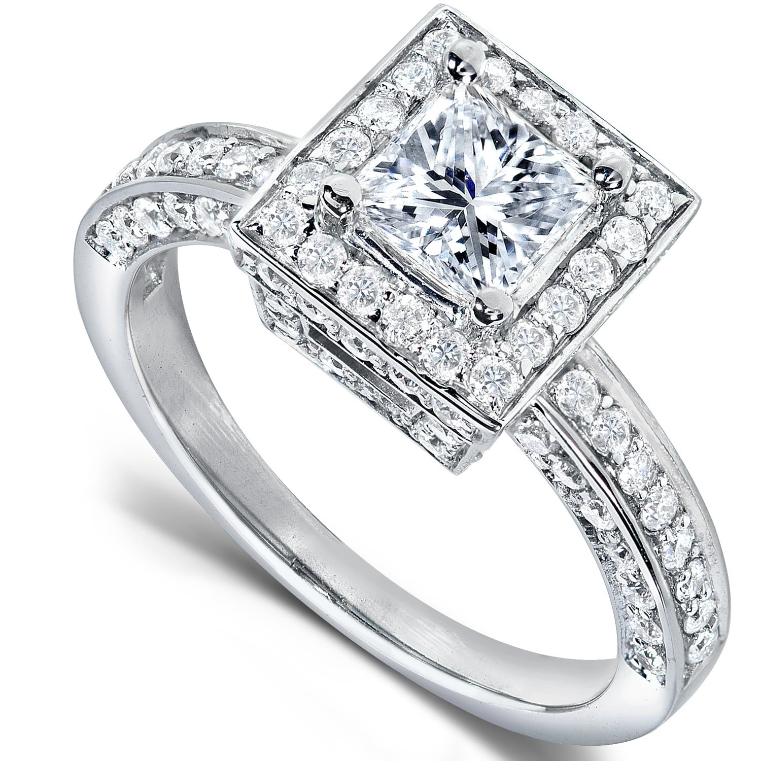 Sparkling Yaffie White Gold Engagement Ring with 1 1/2ct TDW Diamonds