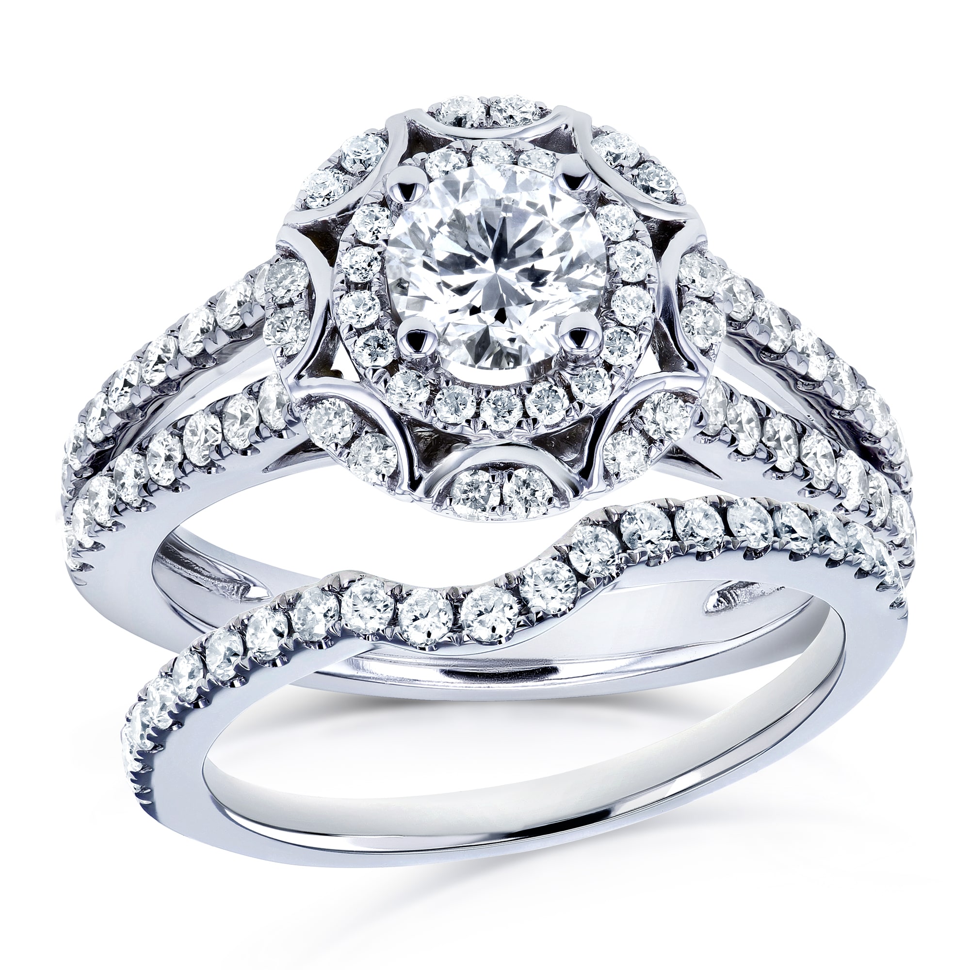 Yaffie White Gold Floral Diamond Bridal Rings Set - 1 1/5ct TDW