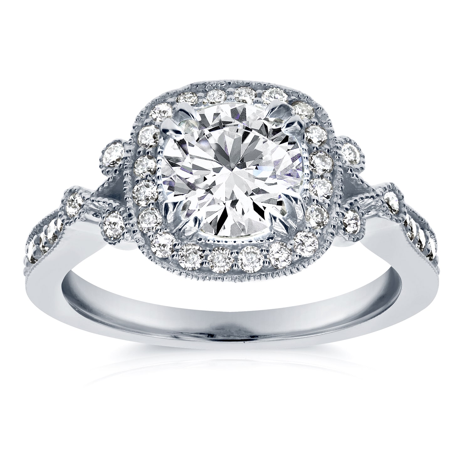 Antique Inspired Yaffie White Gold Diamond Engagement Ring - Exquisite Milgrain Detail &amp; 1.4ct Sparkling Diamonds