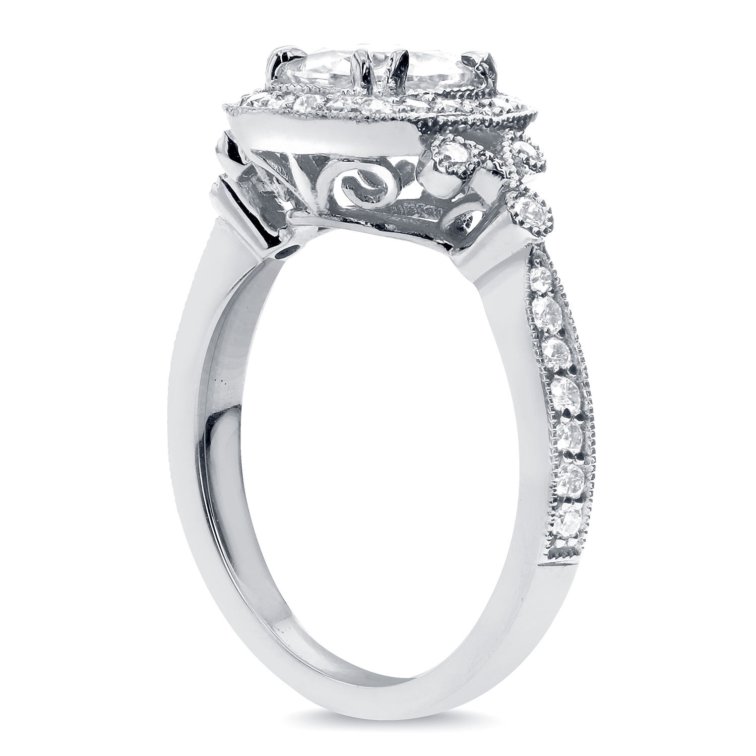 Antique Inspired Yaffie White Gold Diamond Engagement Ring - Exquisite Milgrain Detail &amp; 1.4ct Sparkling Diamonds