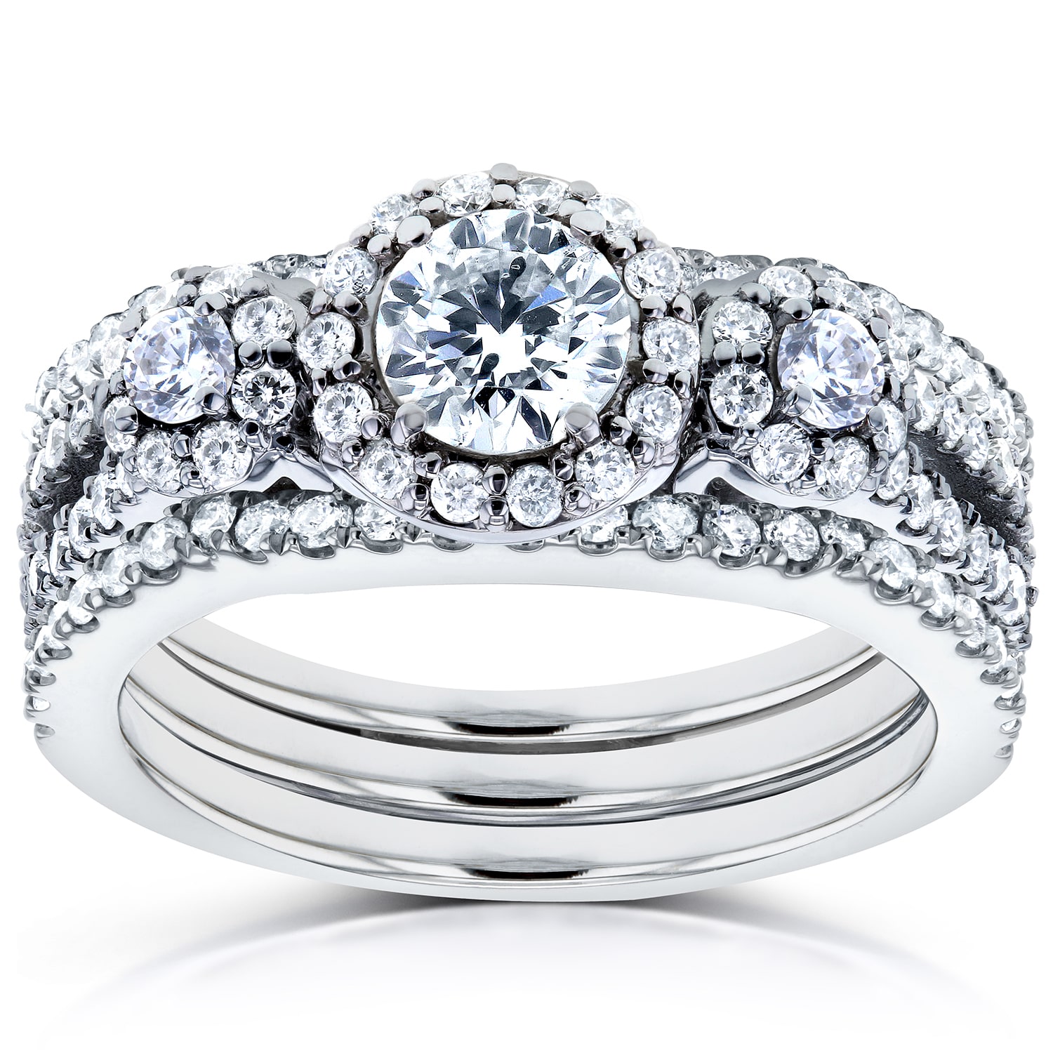 White Gold Diamond Trio Bridal Ring Set with 1.4 carats of Sparkling Diamonds.